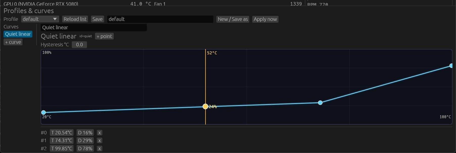 Curve editor: temperature-to-duty profiles